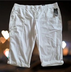 avenue Womens Poplin Pull On Capri Pants Elastic Waistband Drawstring Size 30 - Picture 1 of 14