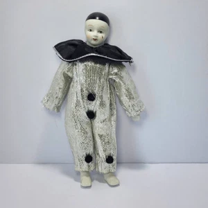 Muñeca Coleccionista Payaso Porcelana Casa Of Global Arte Plata Negro Cuerpo Suave - Imagen 1 de 5