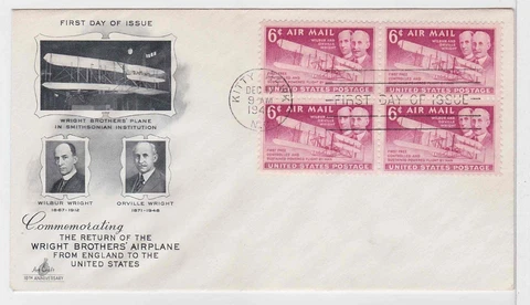 TurtlesTradingPost - Wright Brother Air FDC  #C45- 1949 Artcraft- Block of 4 Cover