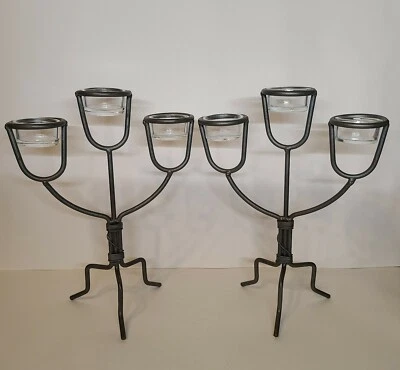 Juego de candelabros trípode Tealight hierro metal níquel cepillado + 6 soportes de vidrio  Foto 1 de 4