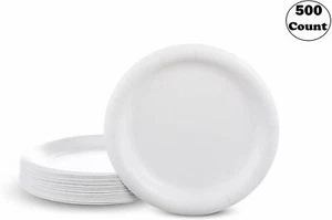 [ 500 Pack ] White Heavy Duty Disposable Paper Plates 9 In. - Picture 1 of 5