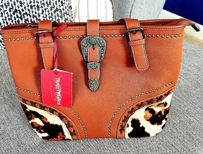 New Trinity Ranch Concealed Carry Leather Cowhide Boho Western Tote Bag Foto 1 de 4