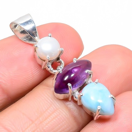 VETEMENTS Larimar Pietra Preziosa Perla Ametista Argento 925 Ciondolo Gioielli 2"