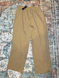 boohooMAN Technical Stretch Cropped Trouser Pants Large Beige Stone Elastic NWT - Picture 1 of 7