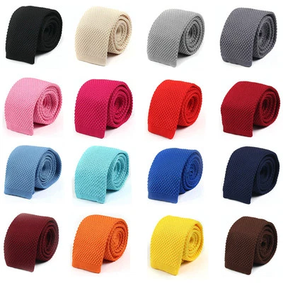 Men Solid 5CM Skinny Crochet Knitted Narrow  Flat Tie Wedding Party Necktie - Image 1 of 3