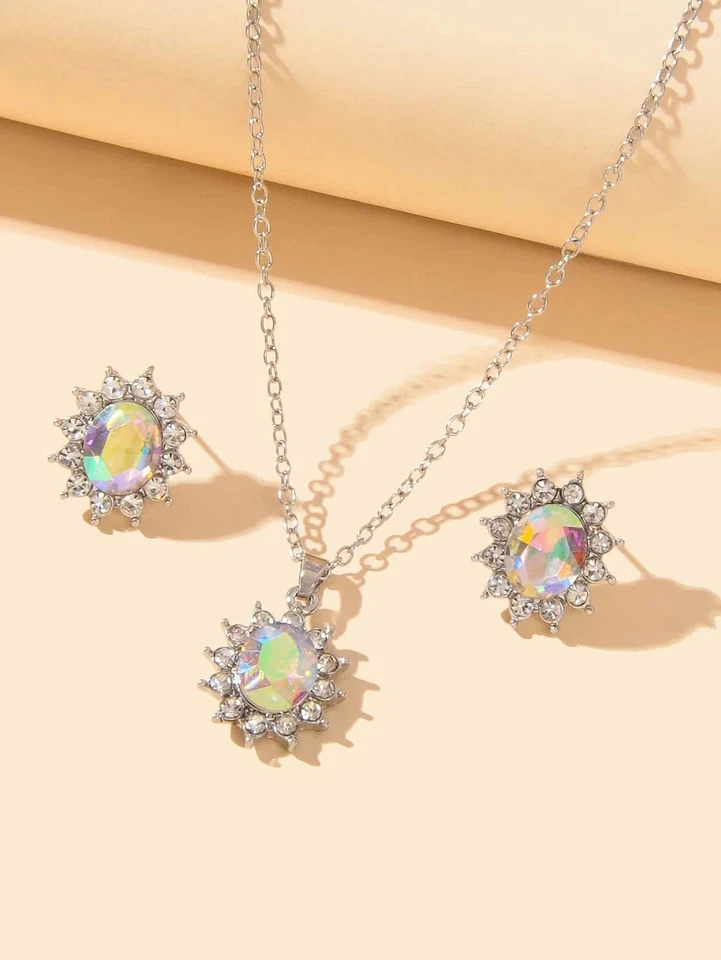 Parure donna  collana orecchini con strass catenina colore argento - Immagine 1 di 1