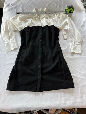 NWT Anthropologie Knit Twofer Mini Dress In Black Small Petite - Image 1 of 4