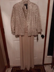 NWT Jessica Howard Beaded Jacket & Dress Beige Sz 14 Tall (61") Evning Formal - Picture 1 of 8