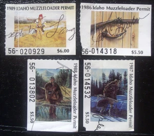 4 Idaho Muzzleloader Hunting Stamps  Lot#94z  flaws - Picture 1 of 1