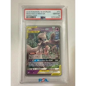 2019 Pokémon Worlds Mewtwo & Mew GX #71 Perfection PSA 10 GEM MINT Low Pop - Picture 1 of 2