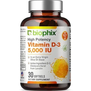 Biophix Vitamin D-3 5000 IU 30 Softgels In Extra Virgin Olive Oil - Picture 1 of 9