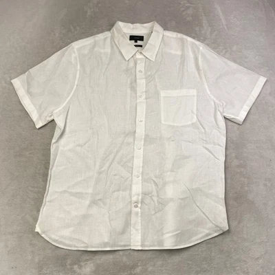 Vince Mens White Linen Classic Fit Short Sleeve Button Down Shirt XL - Image 1 of 4