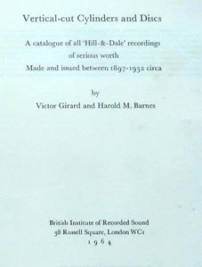 Catálogo de Cilindros y Discos de Corte Vertical GIRARD BARNES DISCOGRAFÍA DISCOGRAFÍA Edison - Imagen 1 de 12