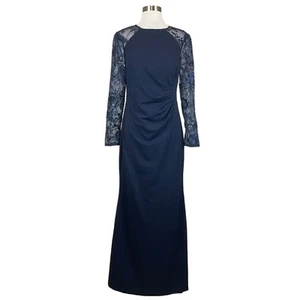 Eliza J Women's Formal Dress Size 8 Blue Sequined Lace Long Sleeve Evening Gown - Picture 1 of 12