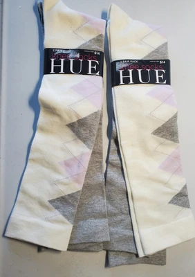 Hue Womens Argyle & Solid Knee Socks Lot 2 Pair Packs 4 Pair total Cream & Grey - Image 1 of 3