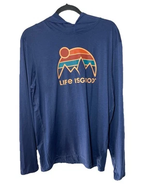 Life Is Good Hoodie Mens M Blue Active Graphic Long Sleeve Thumbhole Pullover - Image 1 of 4