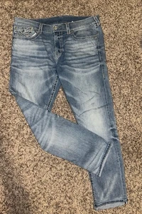 True Religion Geno Jeans Mens 38x32 Blue Relaxed Slim - Picture 1 of 6