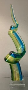 Murano Studio Art Glass Blue/Green Multicolor Spiral Art Glass Sculpture 16.5” - Picture 1 of 4