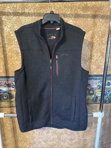Orvis Mens XL Denali Fleece Lined Sweater Vest Black Maroon Full Zip 3 Pockets - Picture 1 of 5