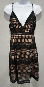 ASTR The Label Dress Women's Large Black Spaghetti Strap Crochet Lace Midi NWT - Picture 1 of 10