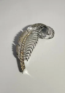 Vintage Brooch Pin Silver Tone Feather Design  - Picture 1 of 12