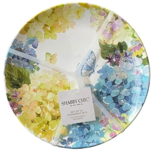 SHABBY CHIC Spring Floral Melamine 11" Dinner Plate Set of 4 Hydrangea NEW - Picture 1 of 8