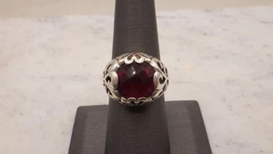 Größe 8 Sterlingsilber Blumen-Rollring mit rotem Glasstein 5 g (TDY029580) - Bild 1 von 6