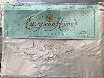 Falda de cama con volantes antipolvo European Home Queen beige 60x80 pulgadas 100 % algodón Foto 1 de 3