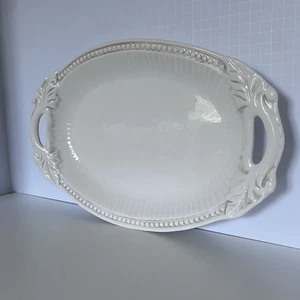 American Atelier Athena 16.5” Oval Serving Platter White 5166 Ironstone Leaves - Picture 1 of 24