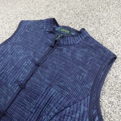 Ralph Lauren Vest Womens 3X Blue Silk Cotton Floral Print Quilted Casual Preppy - Image 1 of 4