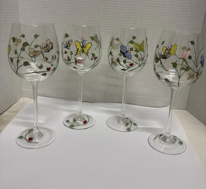 Set of 4 Lenox "Butterfly Meadow" Hand Painted Goblets 9 1/4" - Picture 1 of 8