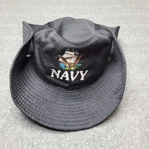 US Navy Hat Boonie Fitted Mens Black Bucket Wide Brim Embroidered Military Sun - Bild 1 von 5
