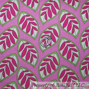 BonEful Fabric FQ Cotton Quilt Pink White Green Leaf Tropical Island Hawaiian FL - Picture 1 of 11