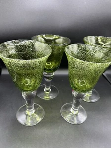 Artland Iris Sage Bubble Glass H/Blown W/Goblet W/Clear Stem- Set Of 4 - Picture 1 of 10