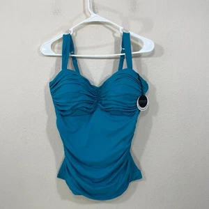 NWT Coco Reef 34DD Cup Charisma Tankini Top Shirred Bandeau Teal Cove NEW - Picture 1 of 11
