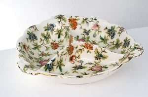 MCM Vintage 3 Section Floral Gold Trimmed Candy / Relish/Nut Dish Made In Japan - Picture 1 of 7
