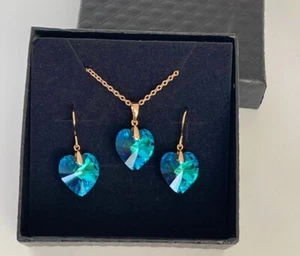 Edel Schmuckset Herz Halskette Ohrringe Crystal 750er Gold 18K vergoldet Box - Bild 1 von 8