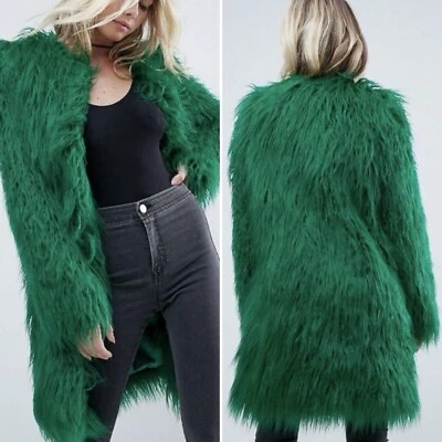 Abrigo midi peludo de piel de cordero mongol sintética festival rave verde azulado S de ASOS Foto 1 de 4