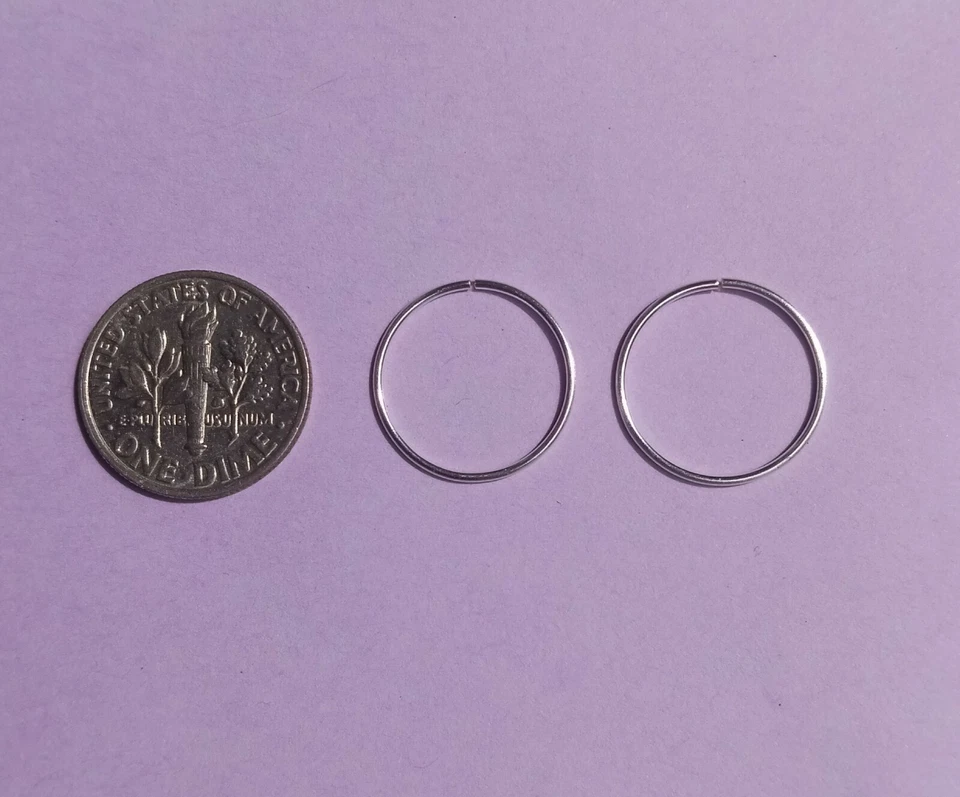 Pair of Silver 14 mm  Size Large Endless Hoop Nose Rings Earrings *Classic  - Image 1 of 1