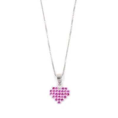 Collana con Ciondolo Cuore Pixel in Argento 925 e Zirconia Rosa - Immagine 1 di 4