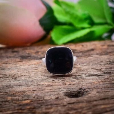 Gradevole Onice Nera Gemma 925 Argento Sterling Mano Anello Regalo per Lei - Immagine 1 di 4