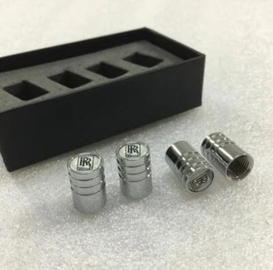 Juego de 4 tapas de válvula de neumático cromadas plateadas blancas para Phantom Ghost Dawn Wraith Cullinan - Imagen 1 de 3