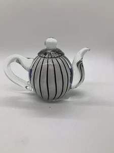 Art Glass Cased Teapot Brown Stripes With Large Smooth Pontil 5x6 Inches - Picture 1 of 6
