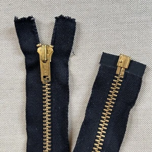 Vtg (TALON - USA) SEPARATING METAL ZIPPER Brass Tone Black Cotton 15.5” Jacket - Picture 1 of 7