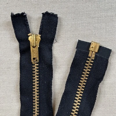 "Chaqueta de 15,5"" DE COLECCIÓN (TALON - EE. UU.) CON CREMALLERA METÁLICA SEPARADORA tono latón negro algodón" Foto 1 de 4