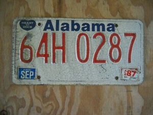 1987 Alabama License Plate Made of Tin/Metal with Heart of Dixie Logo  - Picture 1 of 12