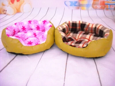 宠物狗猫小狗可拆卸靠垫舒适柔软粉红色支票巢床可水洗 — 第 1/4 张图片