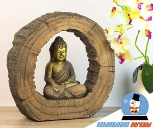 Großer Thai Buddha Budda in Holzscheibe 40cm mit Figur Statue Feng Shui NEU - Picture 1 of 8