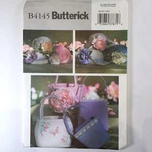 Butterick 4145 Girl Child Hat Bonet Sun Flower Bag Tote Hand New Uncut Pattern - Picture 1 of 12