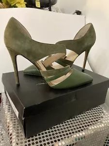 June Ambrose Suede Olive Stiletto Shoe PUMP 9.5~ NEW in box - Picture 1 of 8